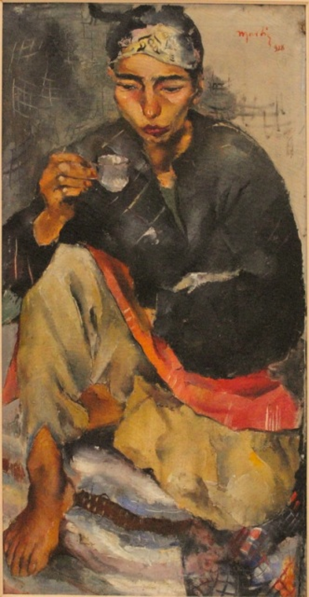 Gypsy woman drinking coffee (1928) – Nikola Martinoski Tablo