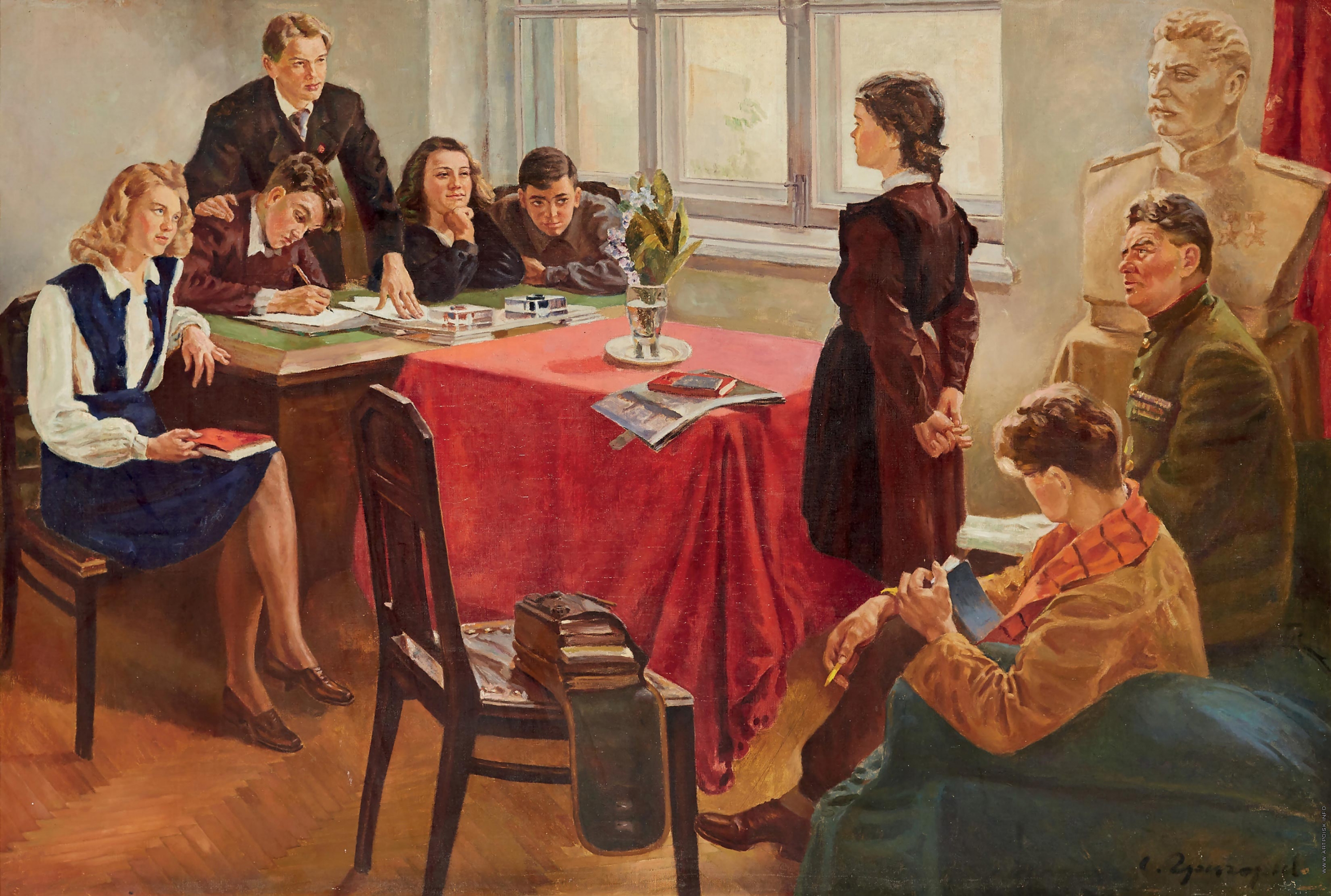 Admission to the Komsomol (1st version) (1949) Serhiy Hryhoriev tablo - Dekolata