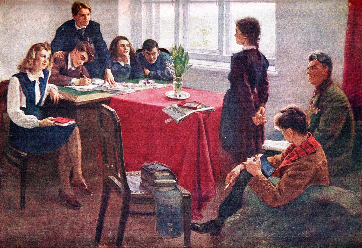 Admission to the Komsomol (2nd Version) (1949) Serhiy Hryhoriev tablo - Dekolata