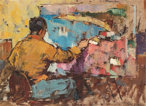 Self portrait at the Easel Teodor Harșia tablo - Dekolata