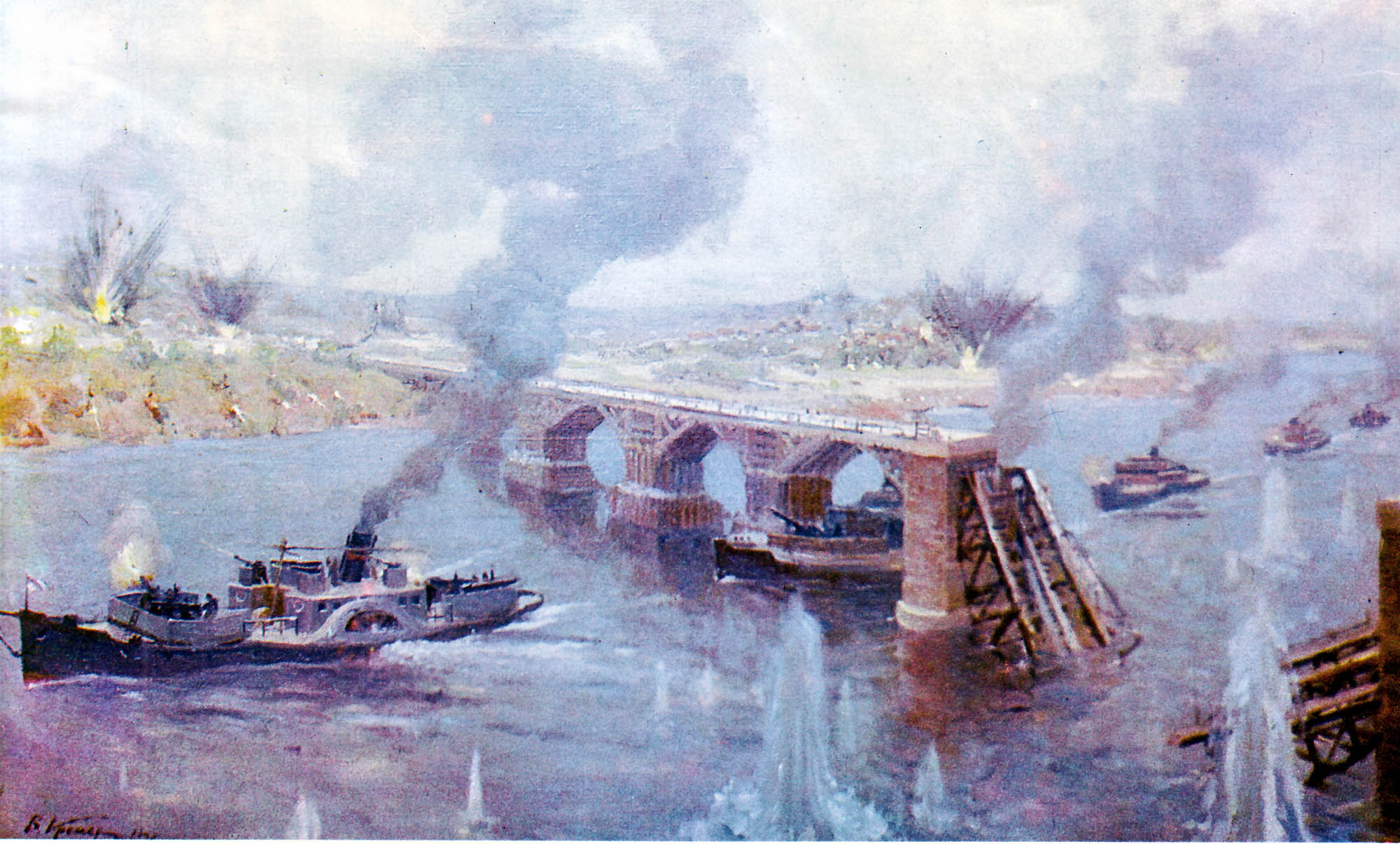 Breakthrough of the Dnepr military fleet at Loyev during the Polish Soviet War on 4th July (1920-1948) Veniamin Kremer tablo - Dekolata
