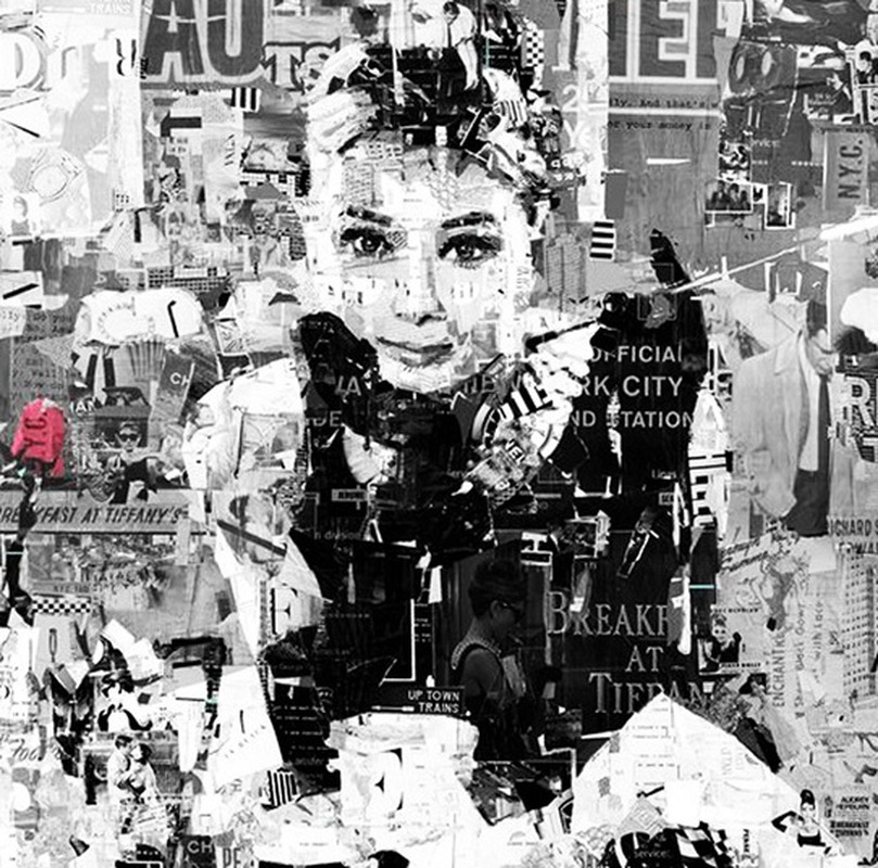 Gazete Kolajlı Audrey Hepburn Portresi Tablo - Dekolata