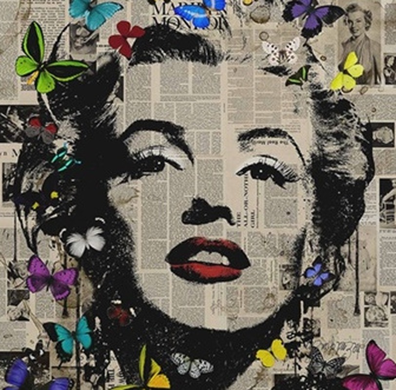 Gazete Kolajlı Kelebekli Kırmızı Dudaklı Kadın Pop Art Tablo - Dekolata