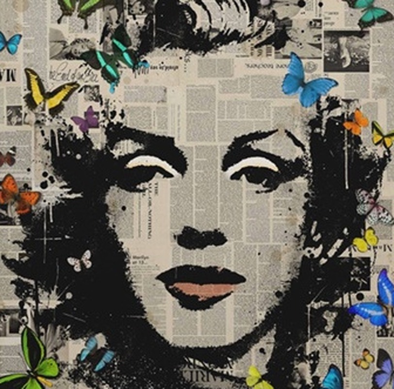 Gazete Kolajlı Renkli Kelebekli Pop Art Portre Tablo - Dekolata