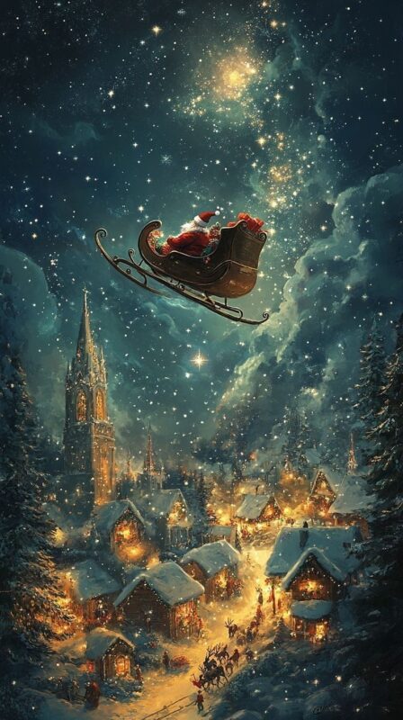 Gökyüzünde Noel Baba ve Kızağı Tablo