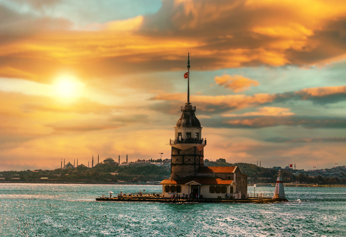 Gün Batımında Kız Kulesi Altın Bulutlar Tablo - Dekolata