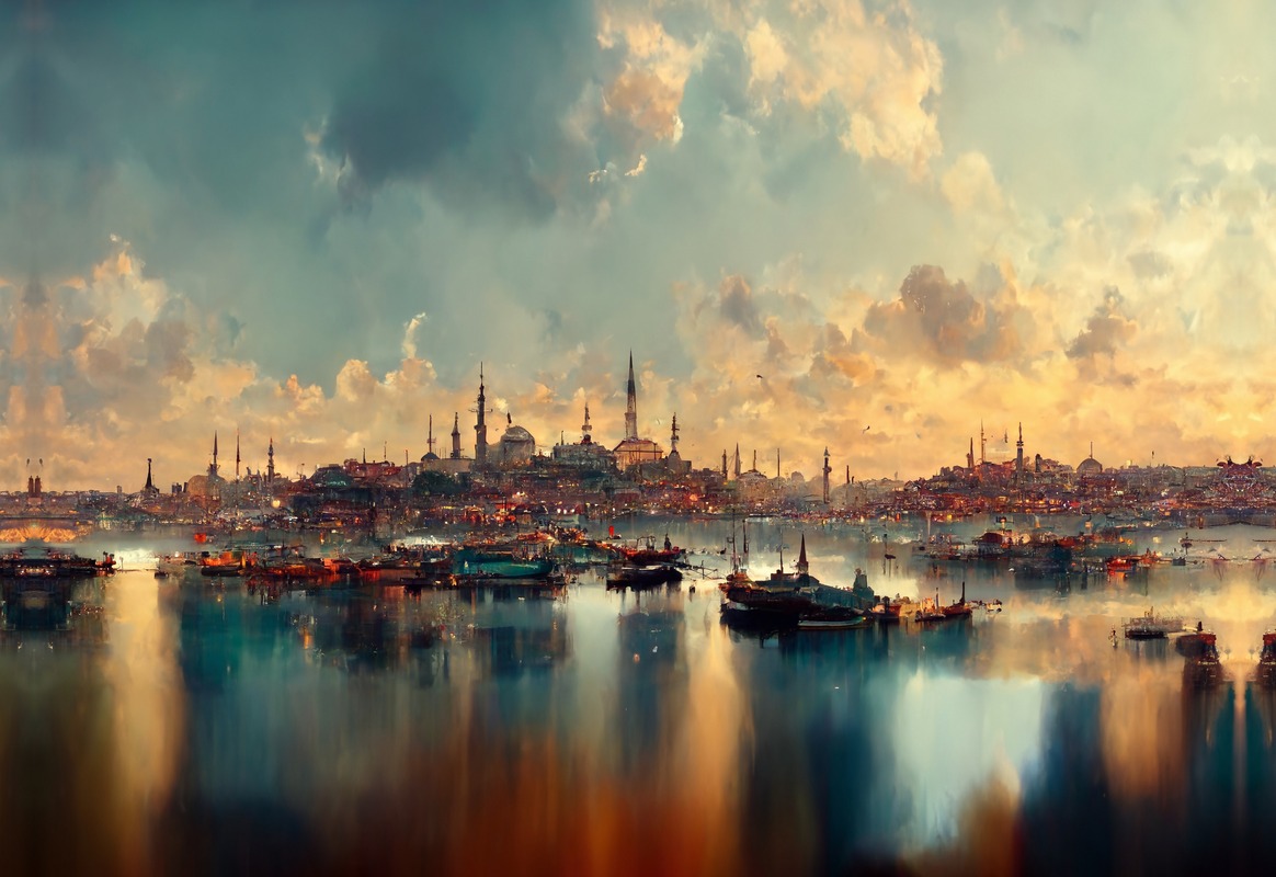 İstanbul Silüeti ve Altın Gün Batımı Tablo - Dekolata