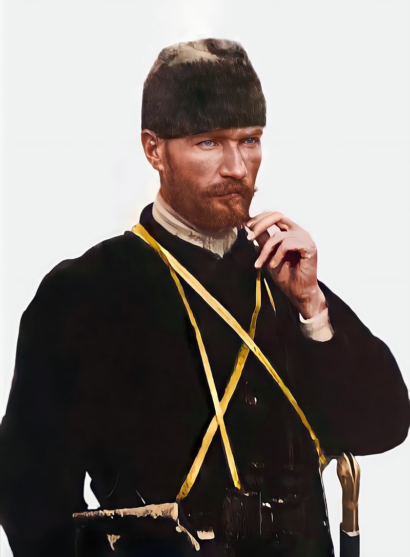 Kalpaklı Atatürk Renklendirilmiş Portresi Tablo