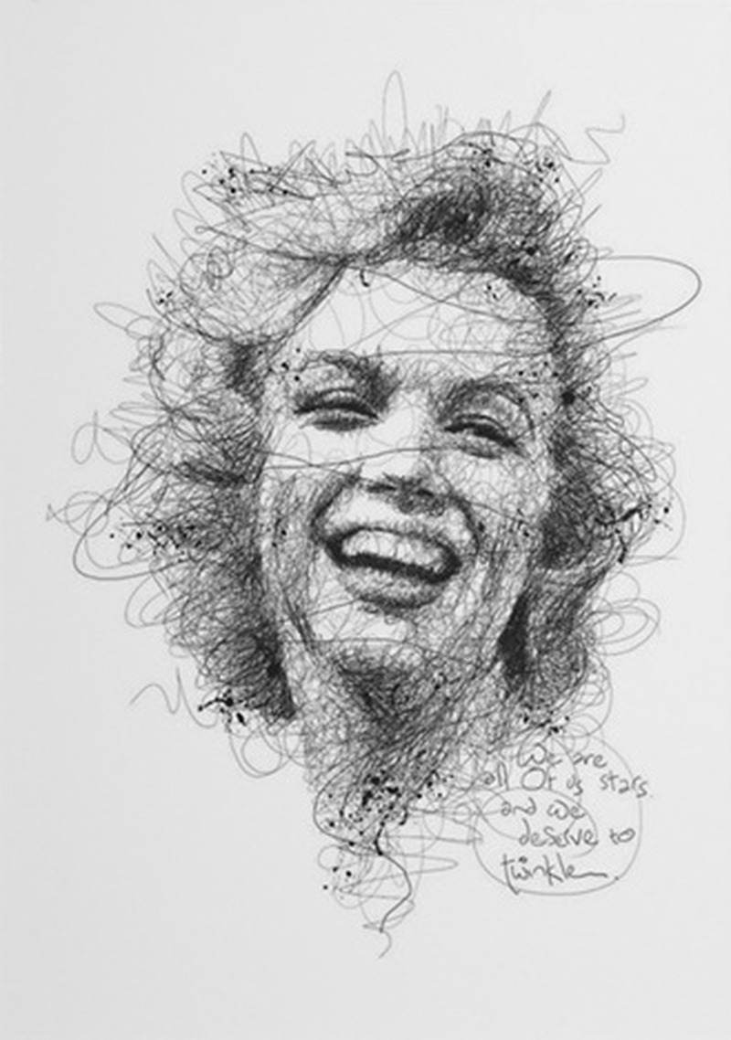 Karalama Çizimli Gülen Marilyn Monroe Portresi Tablo - Dekolata
