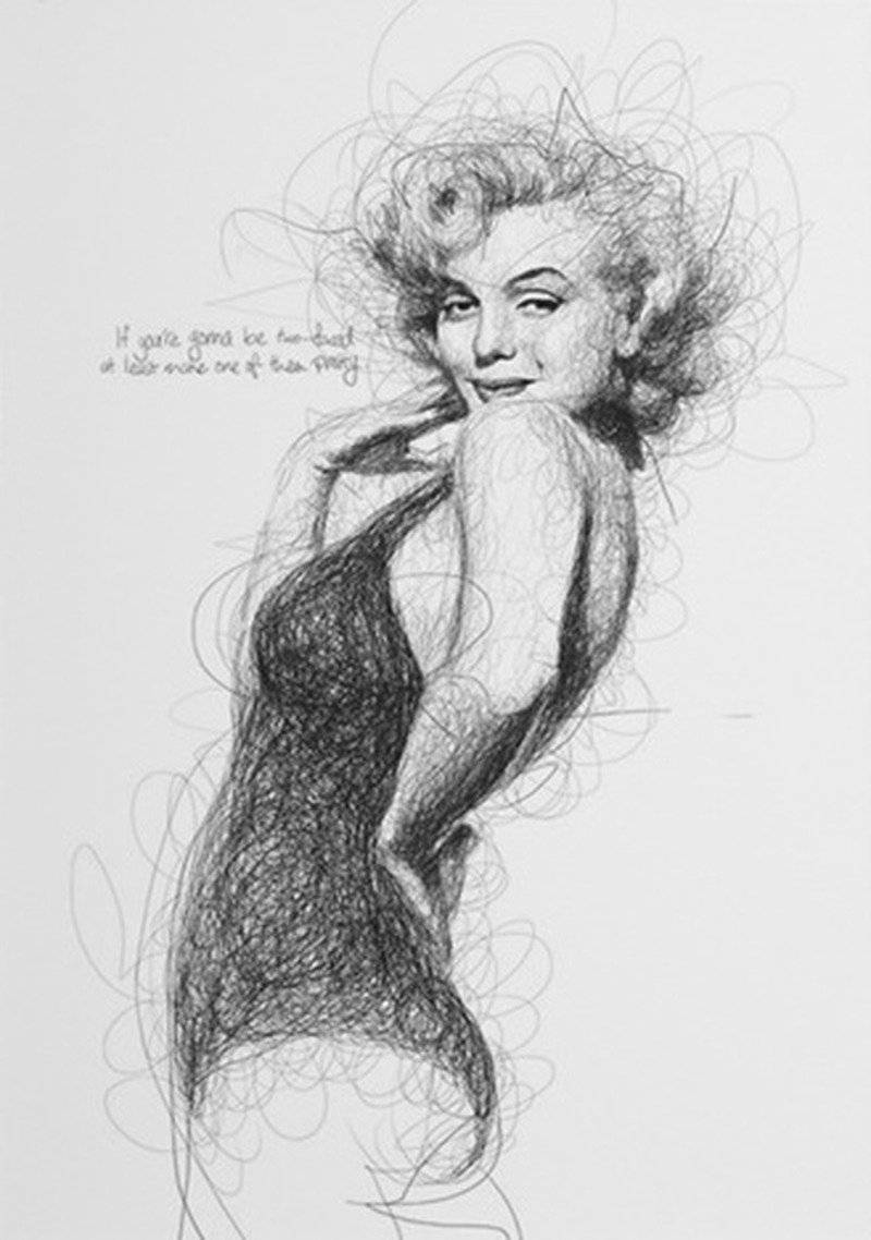 Karalama Çizimli Marilyn Monroe Silüeti Tablo - Dekolata