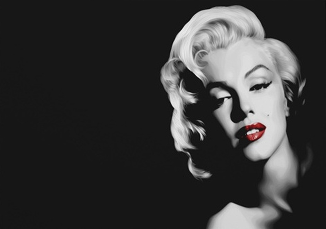 Kırmızı Dudaklı Marilyn Monroe Siyah Fon Portresi Tablo - Dekolata