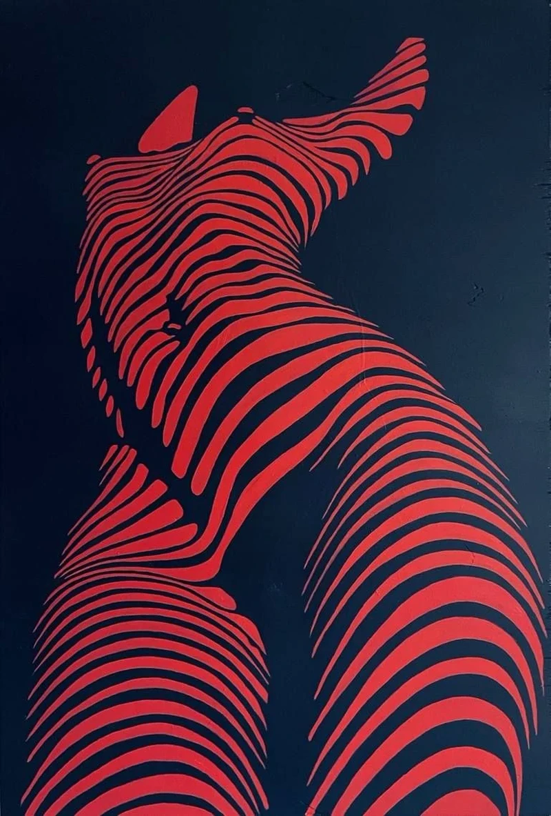 Kırmızı Zebra Çizgili Soyut Figür Tablo - Dekolata