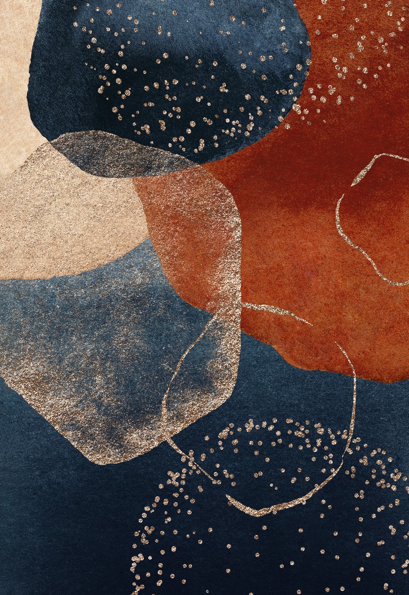 Lacivert Bakır Altın Soyut Şekiller Tablo - Dekolata