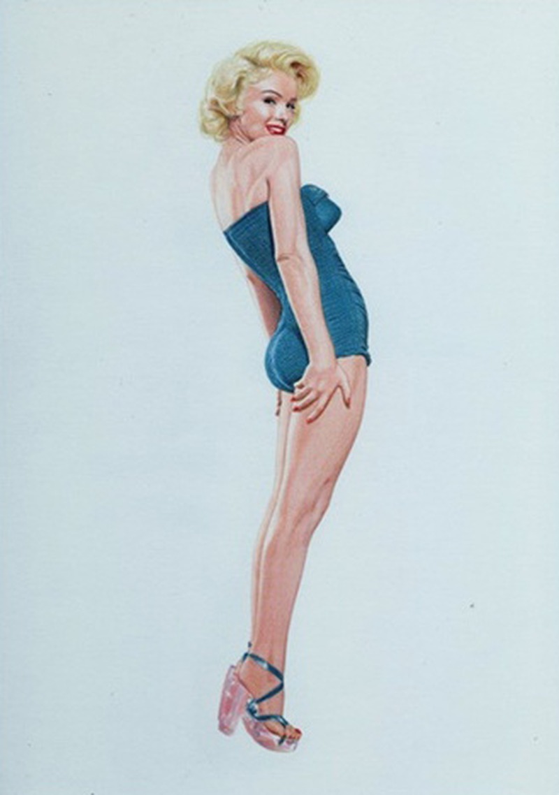 Mavi Mayolu Marilyn Monroe Pin-Up İllüstrasyonu Tablo