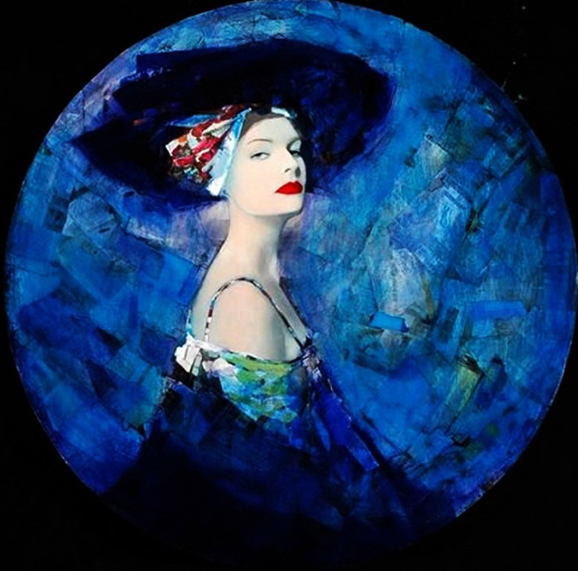 Mavi Şapkalı Kadın Portresi Daire Kompozisyon Tablo