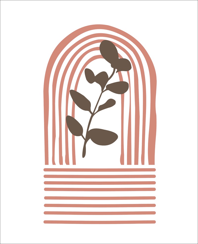 Pembe Kemerli Yapraklı Boho Minimal Tablo