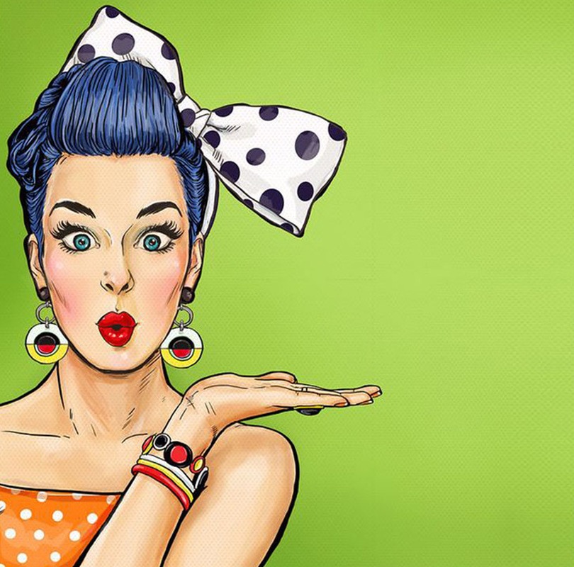 Pop Art Büyük Fiyonklu Kadın Tablo - Dekolata
