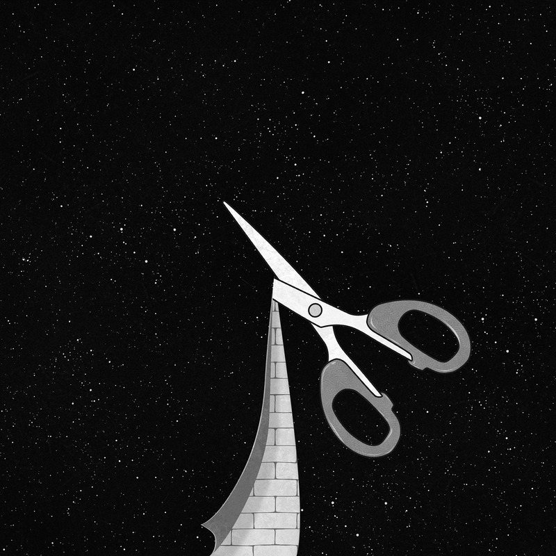 Yıldızlı Gökyüzünde Makas ve Duvar Tablo