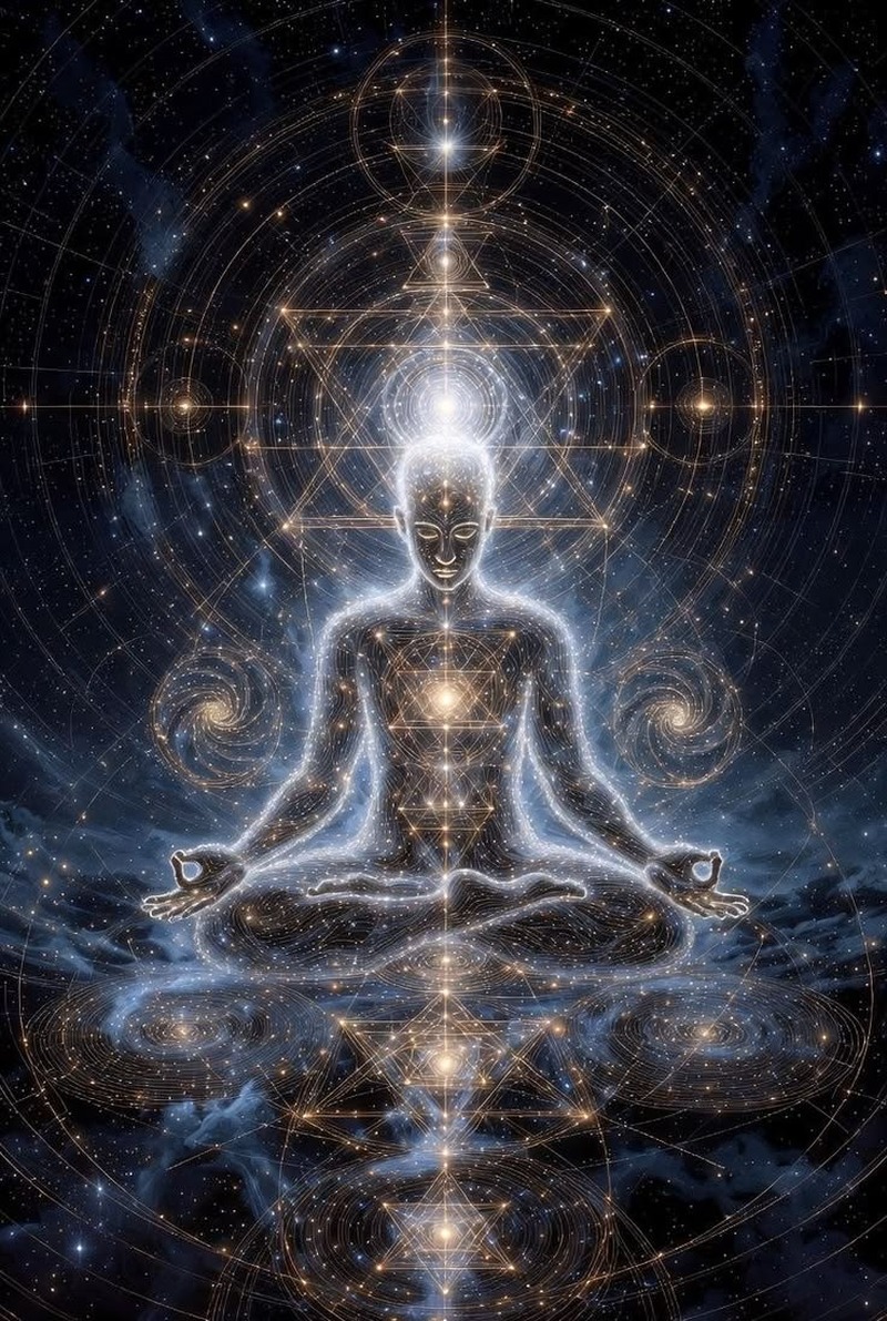 Kozmik Işıkta Meditasyon Yapan İnsan Tablo - Dekolata