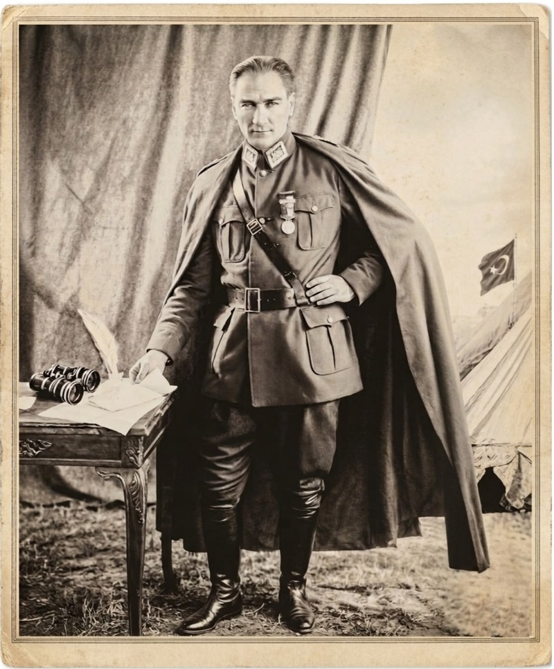 Nostaljik Çerçeveli Atatürk Üniformalı Portre Tablo