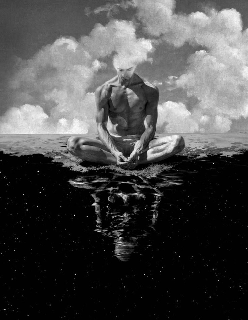 Yansımalı Meditasyon Yapan Adam Siyah Beyaz Tablo - Dekolata